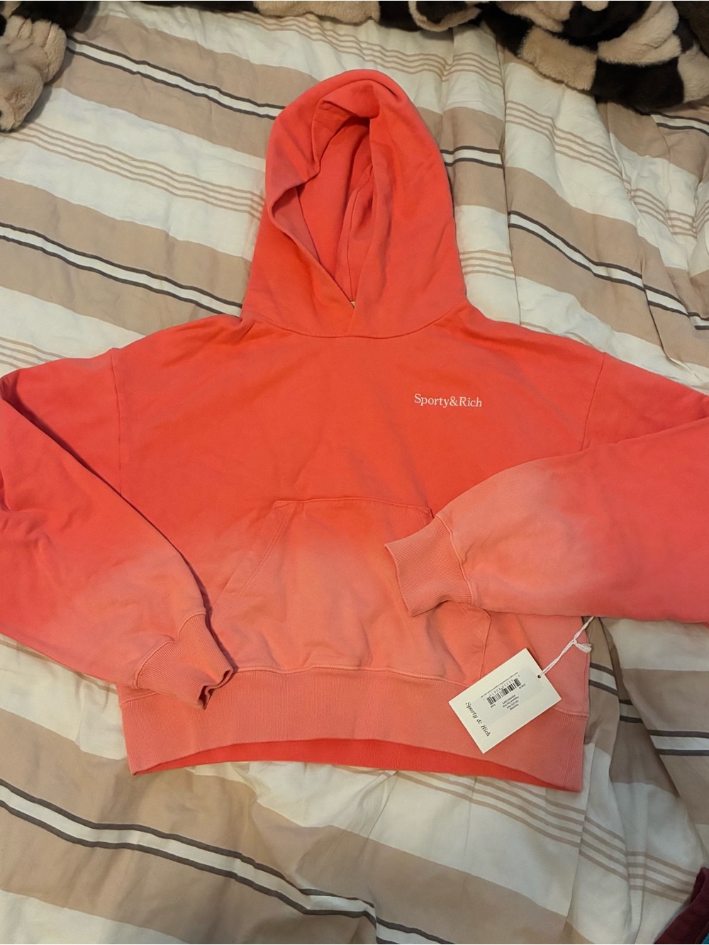 Sporty & Rich Coral Pink Cropped Hoodie